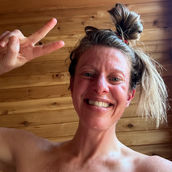 author and she's independent founder natalie taking a sauna break midday for health
